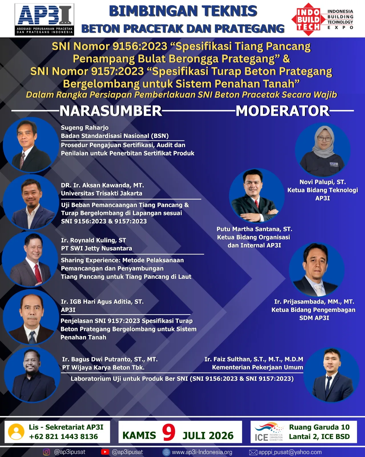 Pamflet BIMBINGAN TEKNIS SNI NOMOR 9156:2023 "SPESIFIKASI TIANG PANCANG PENAMPANG BULAT BERONGGA PRATEGANG" & SNI NOMOR 9157:2023 "SPESIFIKASI TURAP BETON PRATEGANG BERGELOMBANG UNTUK SISTEM PENAHAN TANAH" DALAM RANGKA PERSIAPAN PEMBERLAKUAN SNI BETON PRACETAK SECARA WAJIB.
LAPORAN TERVERIFIKASI PKB LPJK KEMENTERIAN PEKERJAAN UMUM.
JUMLAH PESERTA : 31 ORANG
